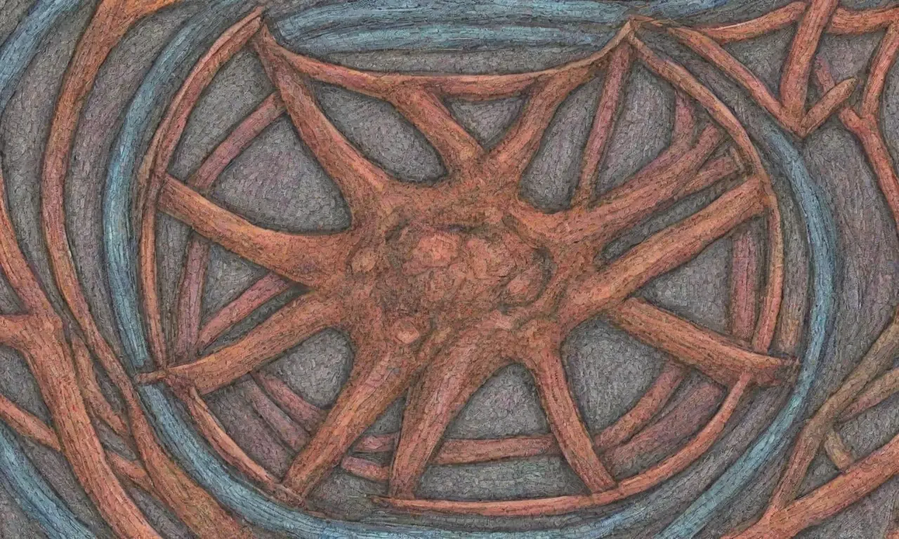 Un diseño detallado y equilibrado resalta herramientas interconectadas con sombras, texturas y colores contrastantes