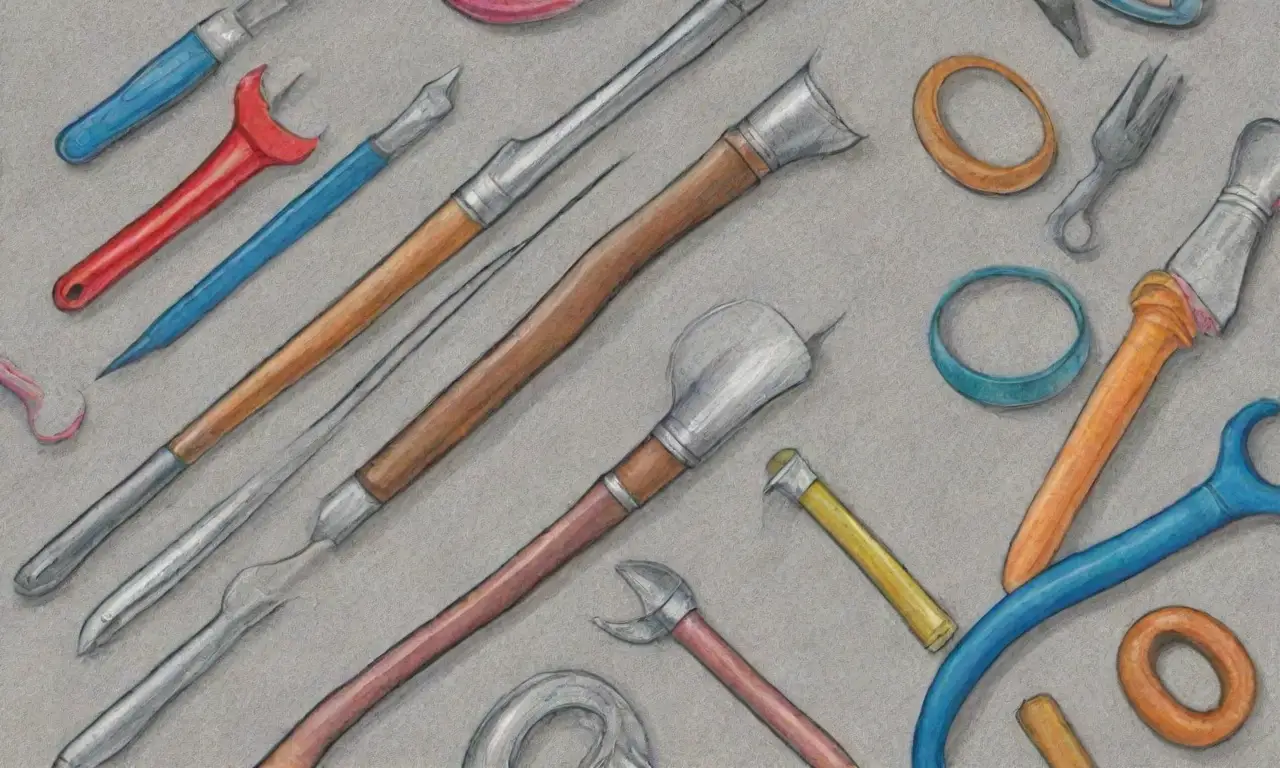 El diseño de las herramientas combina líneas intrincadas, sombras suaves, texturas contrastantes y colores vibrantes para crear interés visual y jerarquía