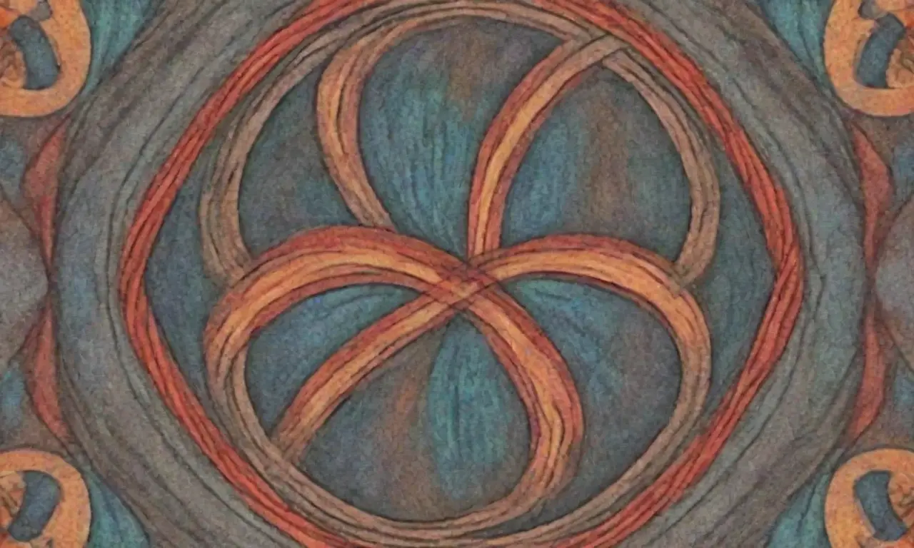 Una figura central se destaca entre patrones intrincados y texturas contrastantes en una composición armoniosa