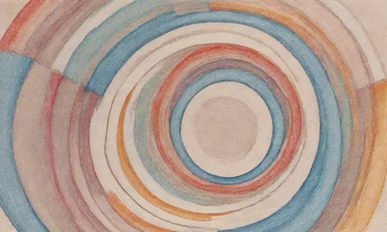 Líneas y colores contrastantes crean una figura central compleja y armoniosa