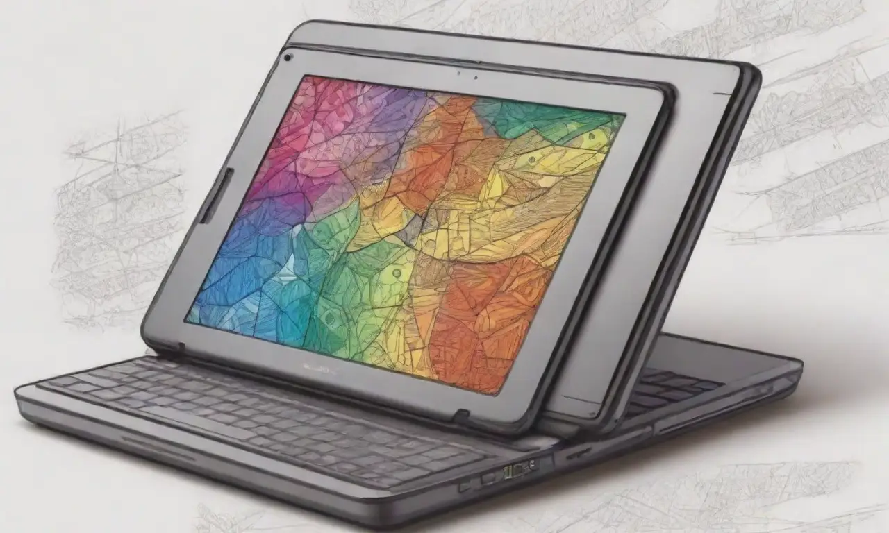Un diseño de laptop combina líneas audaces, sombras suaves y colores vibrantes para representar conexiones y estrategias de marketing