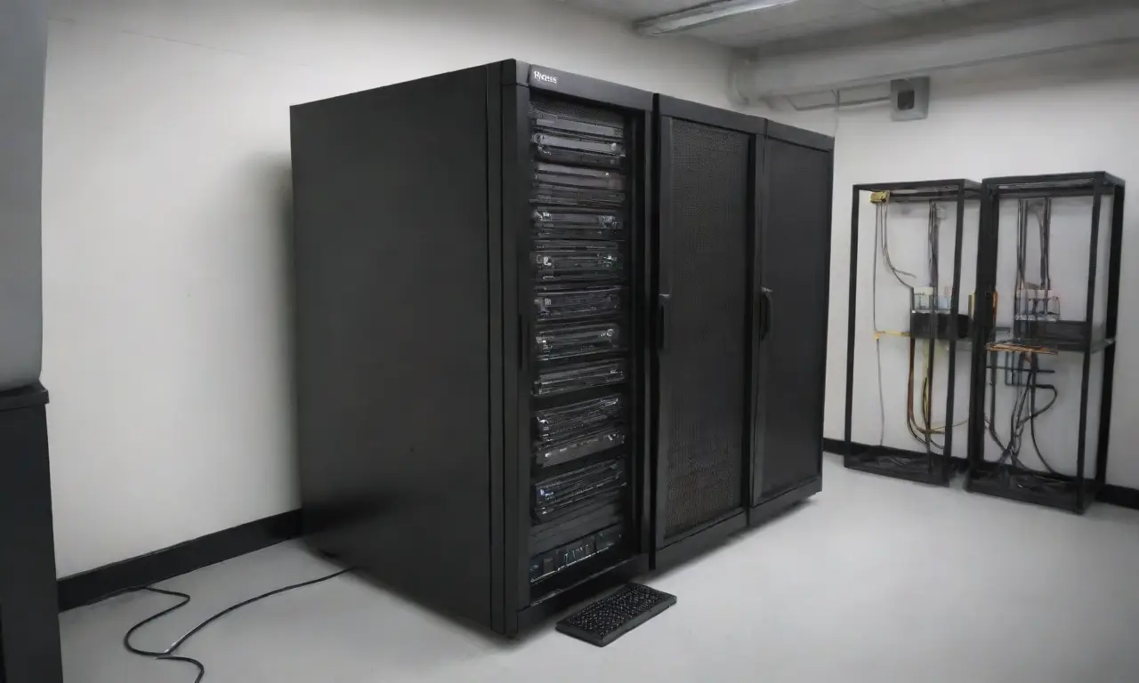 Un diseño moderno y dinámico resalta la complejidad y claridad de un rack de servidores