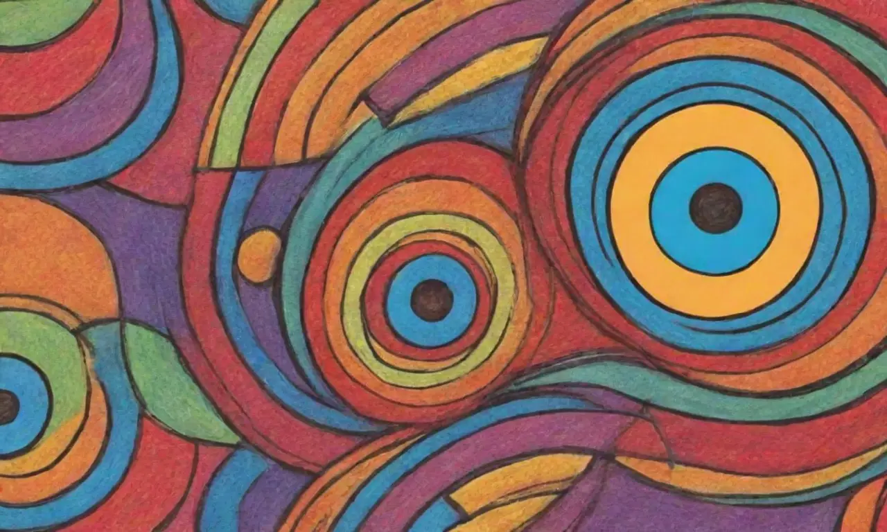 El diseño combina líneas intrincadas, colores vibrantes y formas dinámicas para crear una composición equilibrada y rica en detalles