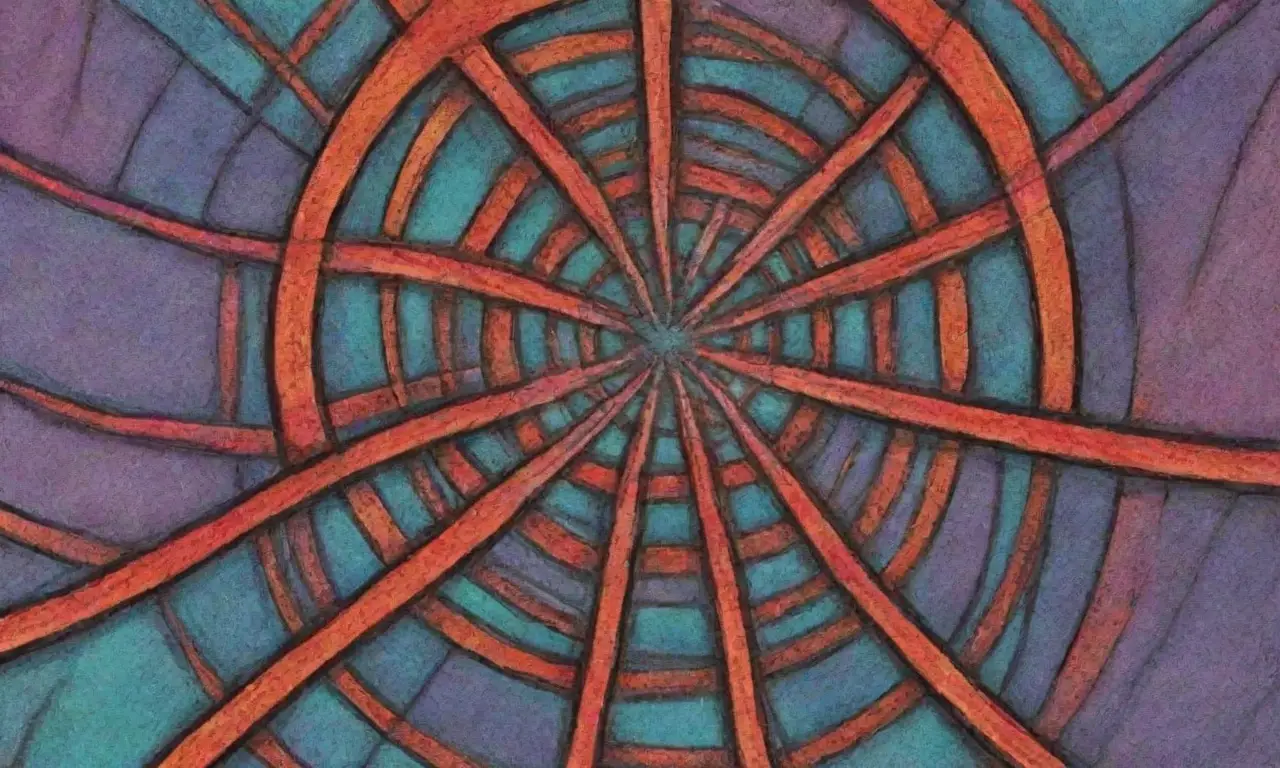 Un diseño complejo combina líneas, sombras y colores para transmitir ideas interconectadas y movimiento