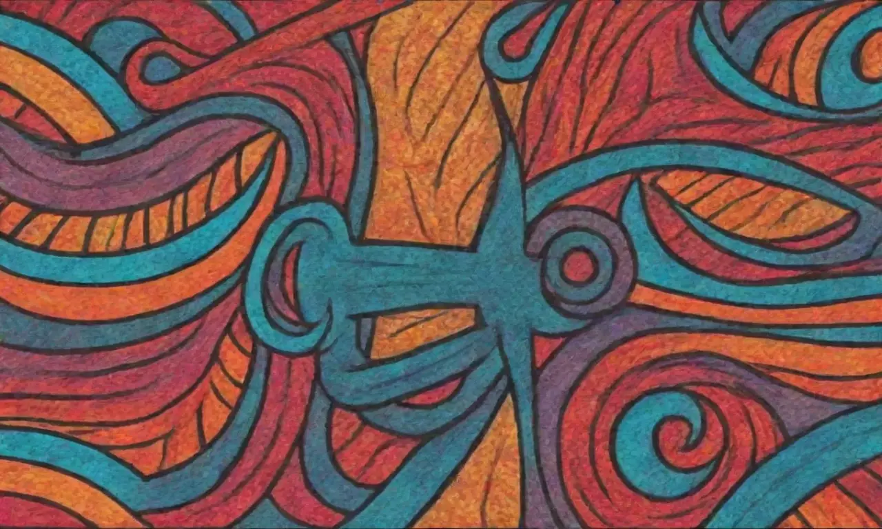 El diseño combina líneas, texturas y colores para crear profundidad y movimiento