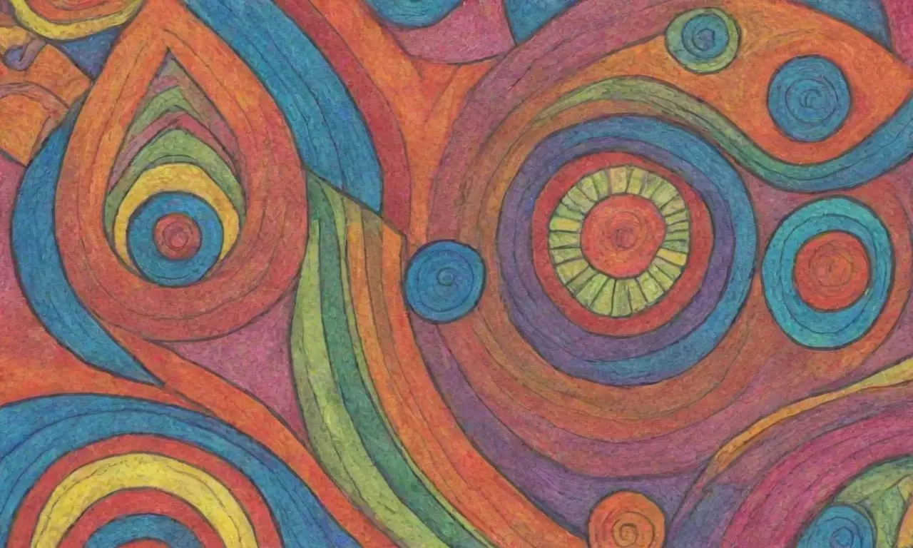 Colores vibrantes y formas entrelazadas crean una composición armoniosa y profunda