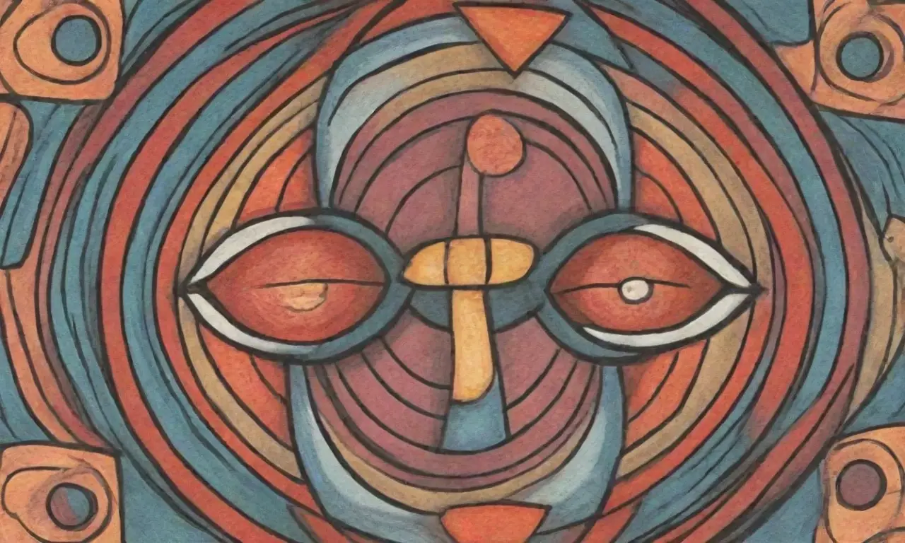 El diseño combina líneas, texturas y colores para crear profundidad y atención en el centro