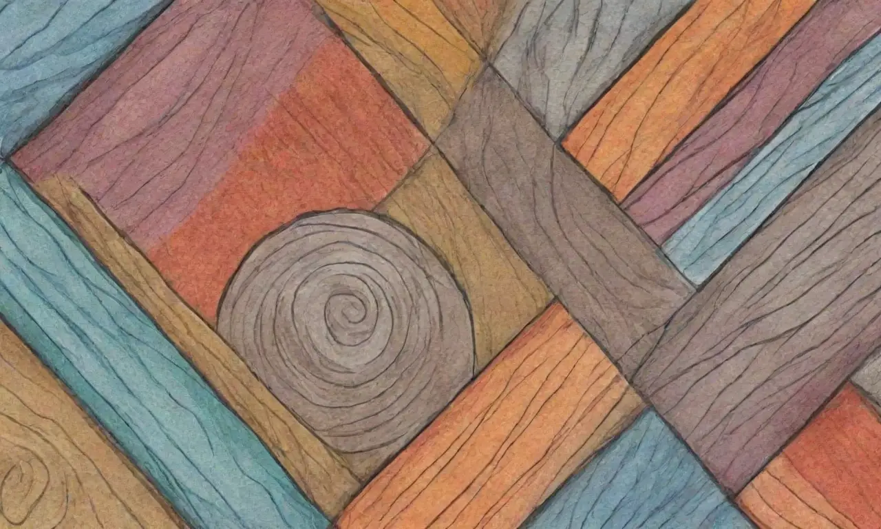 El diseño combina líneas, sombras, texturas y colores para crear profundidad y movimiento