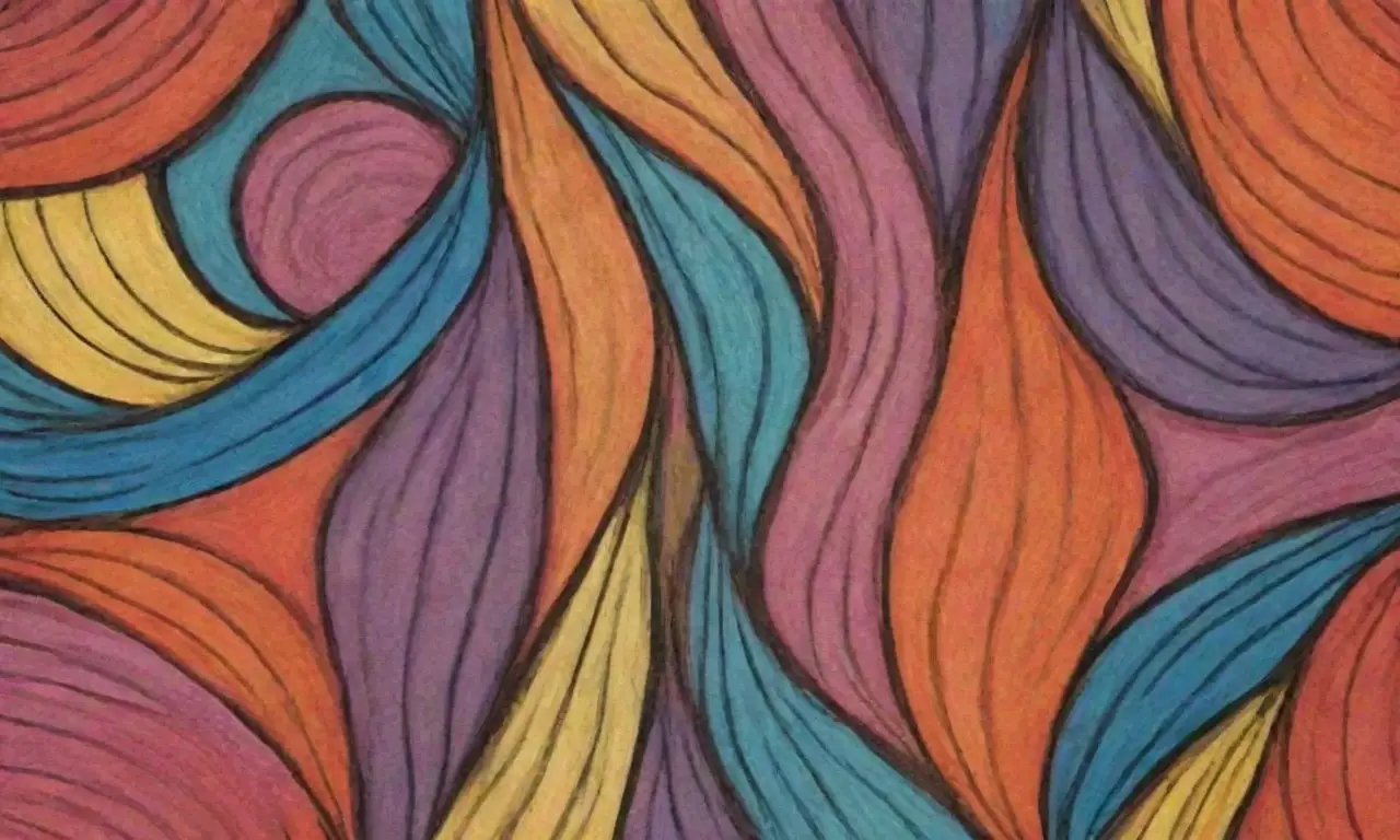 Elementos visuales como líneas, texturas y colores crean una composición compleja y atractiva