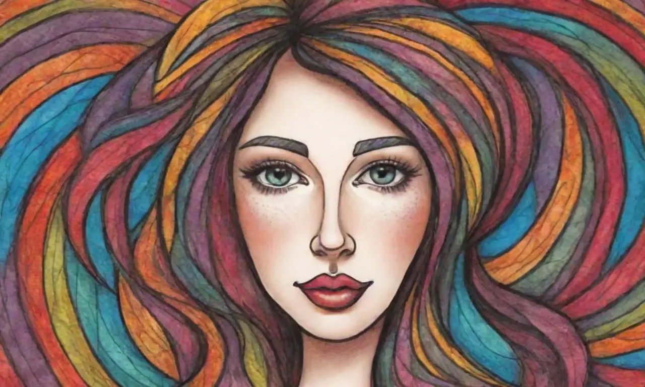 La obra combina líneas audaces, sombras suaves y colores vibrantes para crear una composición dinámica y compleja