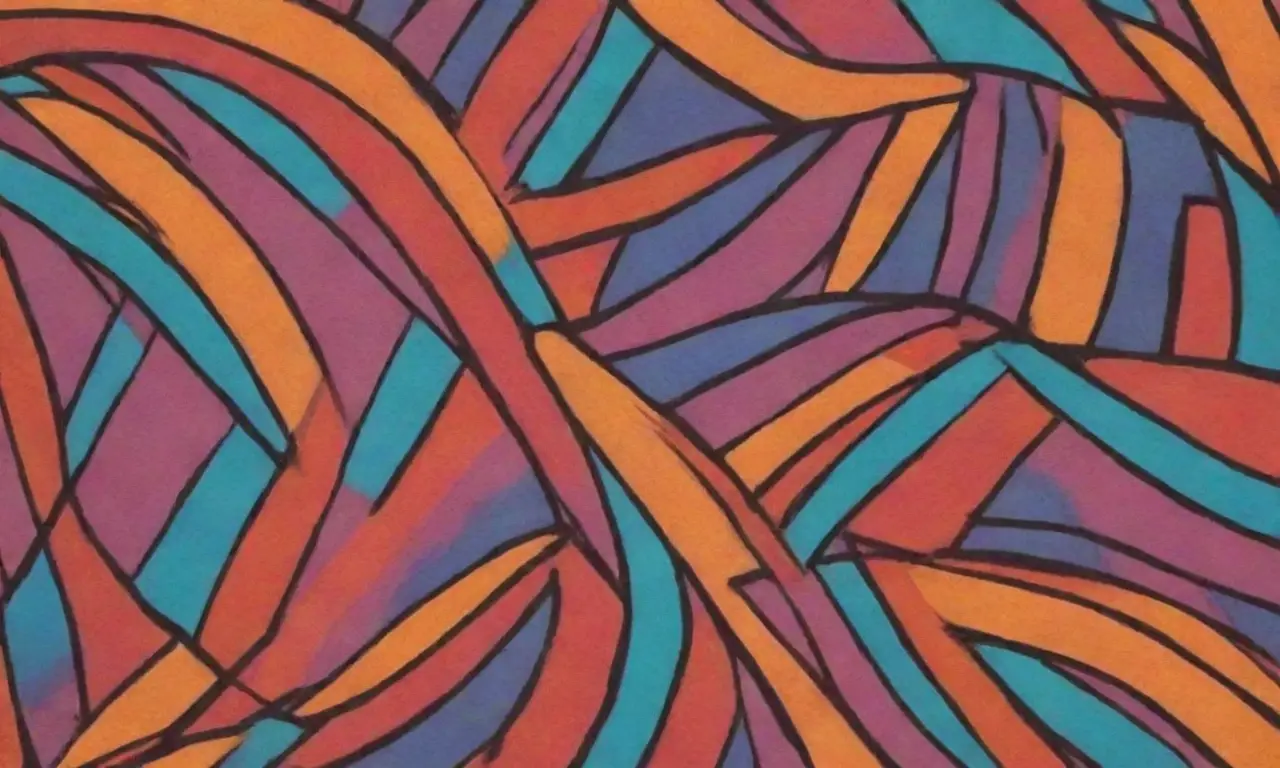 El diseño combina líneas audaces, colores vibrantes y texturas intrincadas para crear una composición dinámica y evocadora