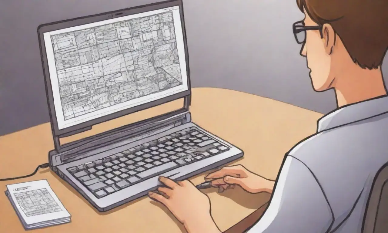 Una laptop con líneas definidas y colores vibrantes ilustra la creatividad y el trabajo de un blogger