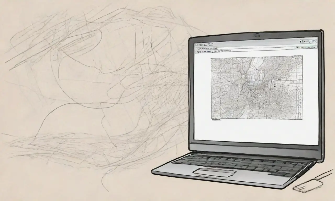 Dibujo detallado de una pantalla de computadora con líneas definidas, sombras suaves y una composición equilibrada