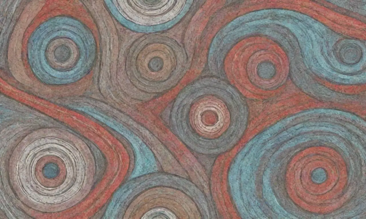 La obra combina líneas intrincadas, sombras suaves, texturas contrastantes y formas orgánicas con colores armónicos para crear una composición equilibrada y dinámica