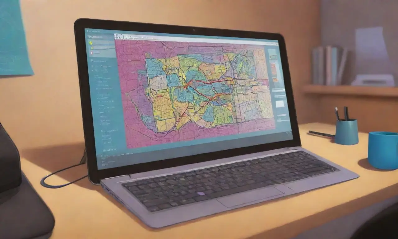 Un diseño digital complejo combina líneas, colores vibrantes y sombras para representar interacciones en una pantalla de computadora