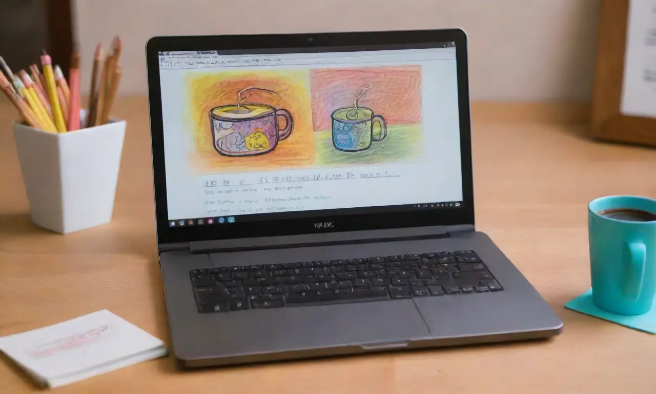 Un diseño vibrante y detallado de un laptop con sombras suaves y logos contrastantes