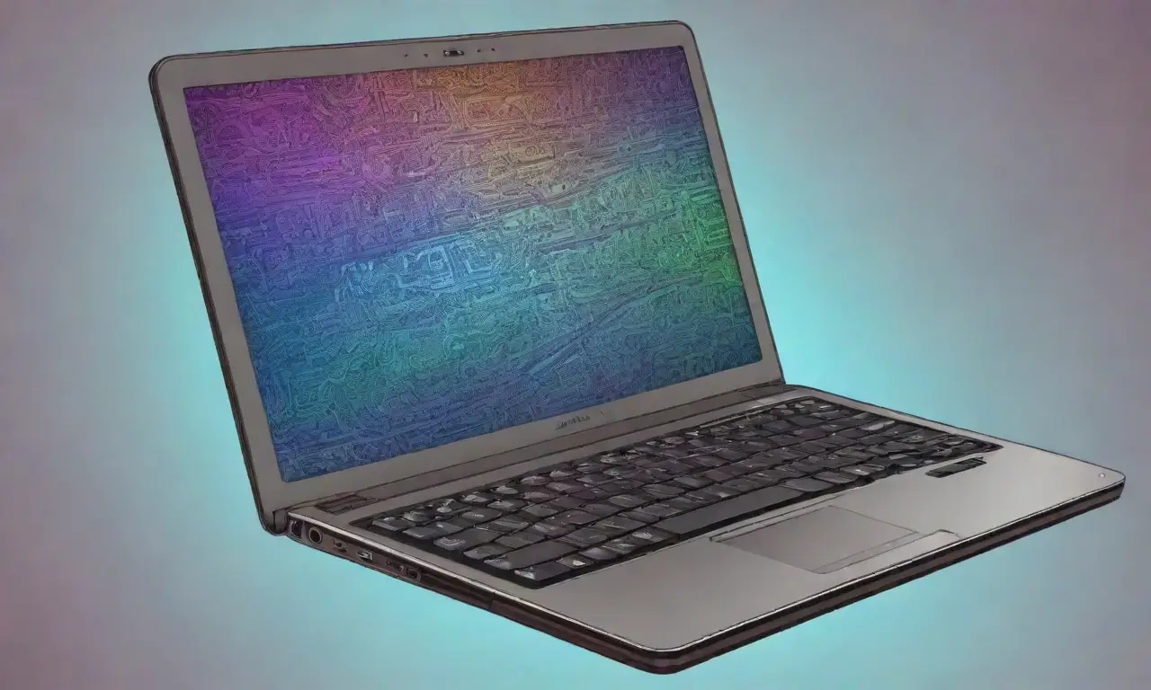 Un diseño de laptop elegante con sombras suaves, colores vibrantes y detalles intrincados que crean profundidad y equilibrio visual