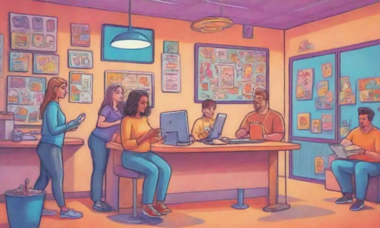 Una escena vibrante con chatbots, colores contrastantes y texturas que evocan interacciones amigables y eficientes