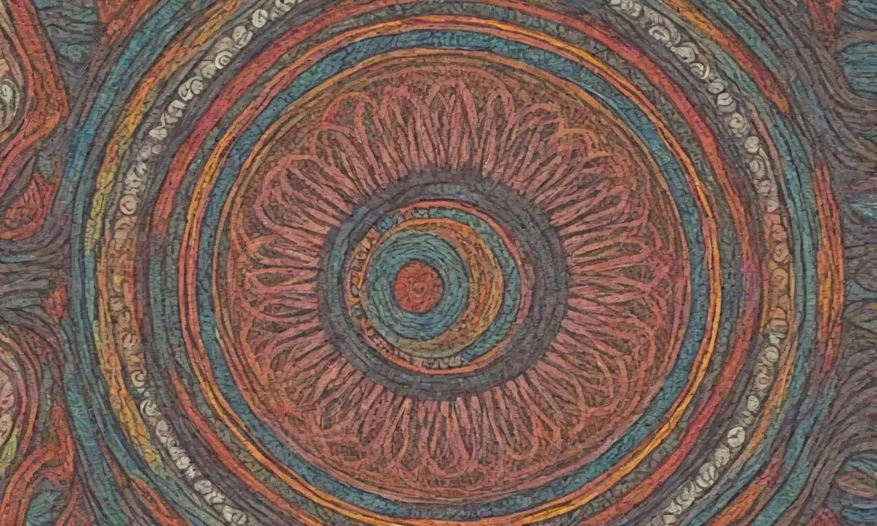 El diseño combina líneas, texturas y colores para crear profundidad y movimiento
