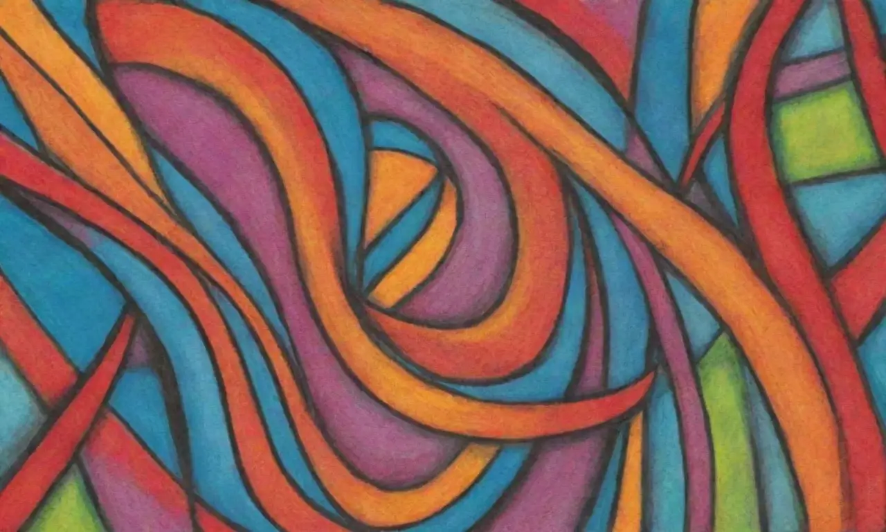 La obra combina líneas, texturas y colores para crear profundidad, movimiento y armonía visual