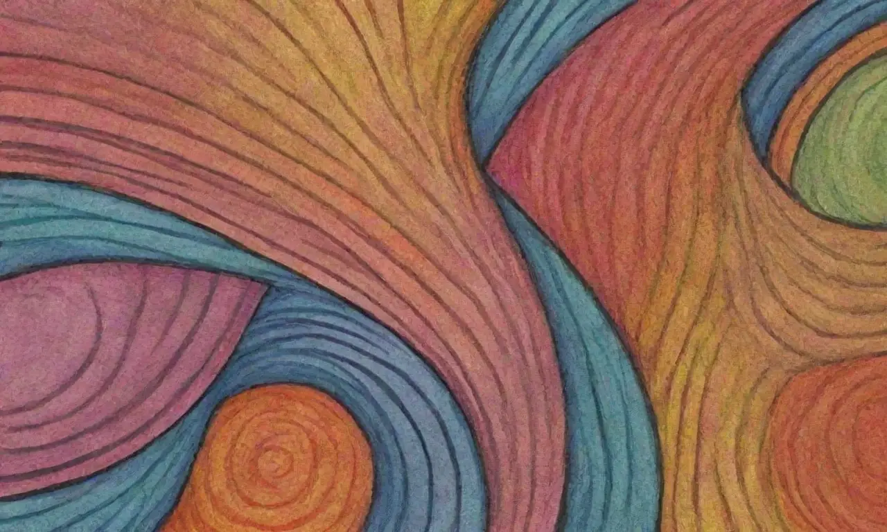 La obra combina líneas audaces, sombras suaves, texturas intrincadas y colores vibrantes para crear una composición dinámica y armoniosa