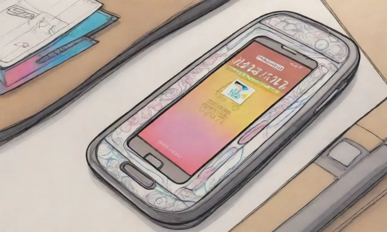 Un diseño de smartphone destaca por líneas audaces, colores vibrantes y detalles intrincados