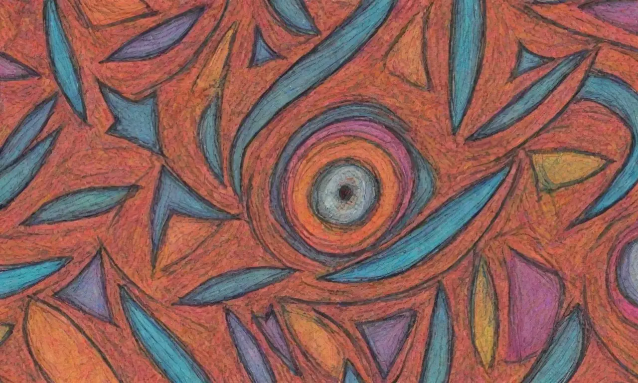 El diseño combina líneas intrincadas, sombras suaves, colores vibrantes y texturas para crear profundidad y movimiento