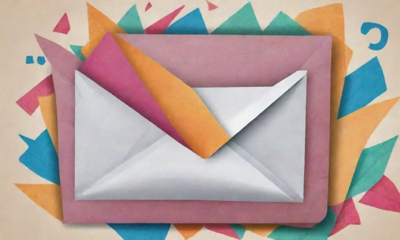 Una composición vibrante con un ícono de correo central, líneas audaces, sombras suaves y un fondo texturizado que sugiere movimiento y éxito