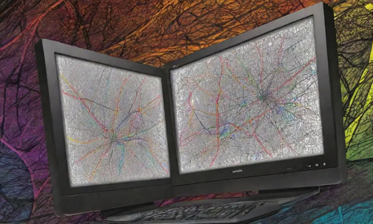 Un diseño visual complejo que combina líneas, texturas y colores para representar conexiones y movimiento