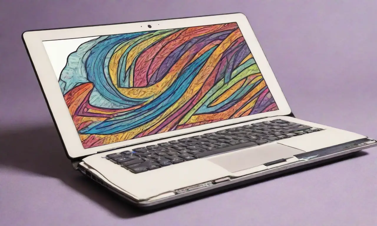 Un moderno laptop con sombras suaves, patrones intrincados y una paleta de colores armoniosa