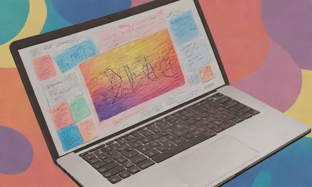 Un diseño vibrante y dinámico de un laptop con gráficos intrincados y texturas ricas