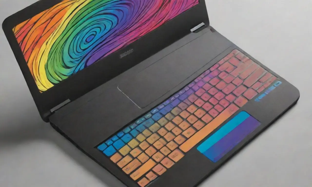 Un diseño de laptop resalta velocidad y eficiencia a través de líneas, sombras y colores vibrantes