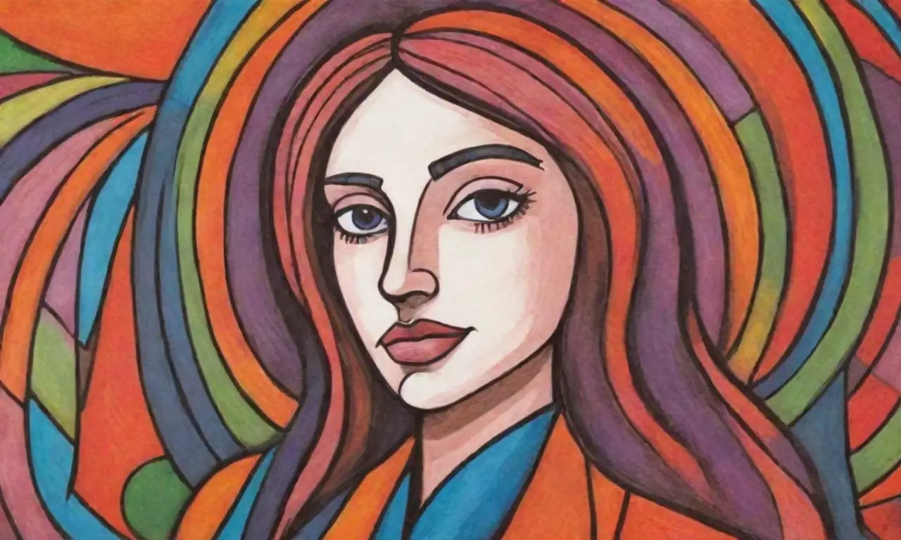 La obra combina líneas audaces, colores vibrantes y texturas intrincadas para crear una composición dinámica y equilibrada