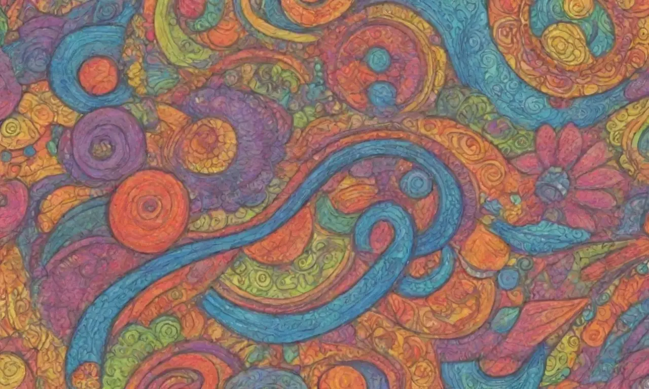 Colores vibrantes y texturas ricas crean una composición dinámica y nostálgica que invita a la exploración