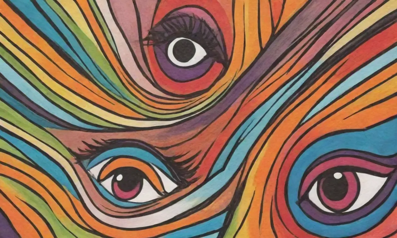 Líneas dinámicas y colores vibrantes crean movimiento y profundidad en una composición compleja y equilibrada