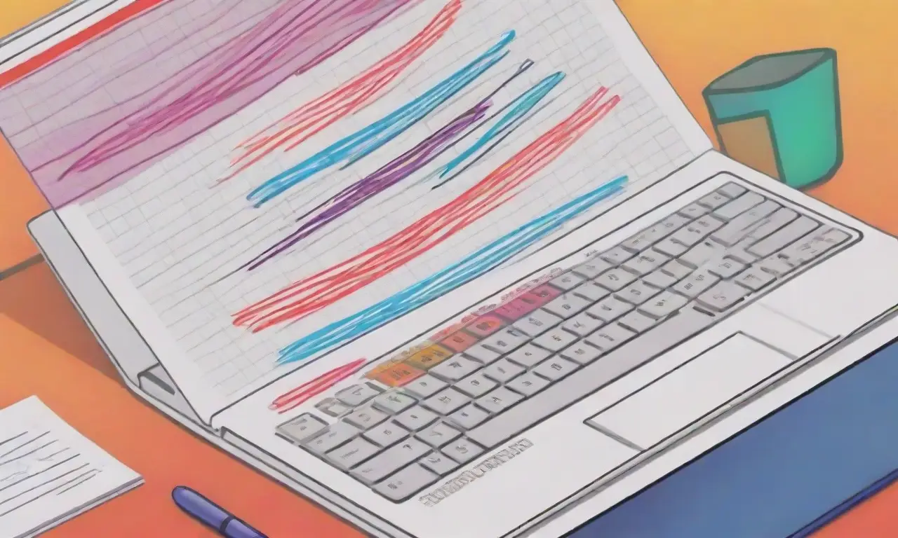 Diseño vibrante y equilibrado de un laptop con sombras suaves y elementos dinámicos