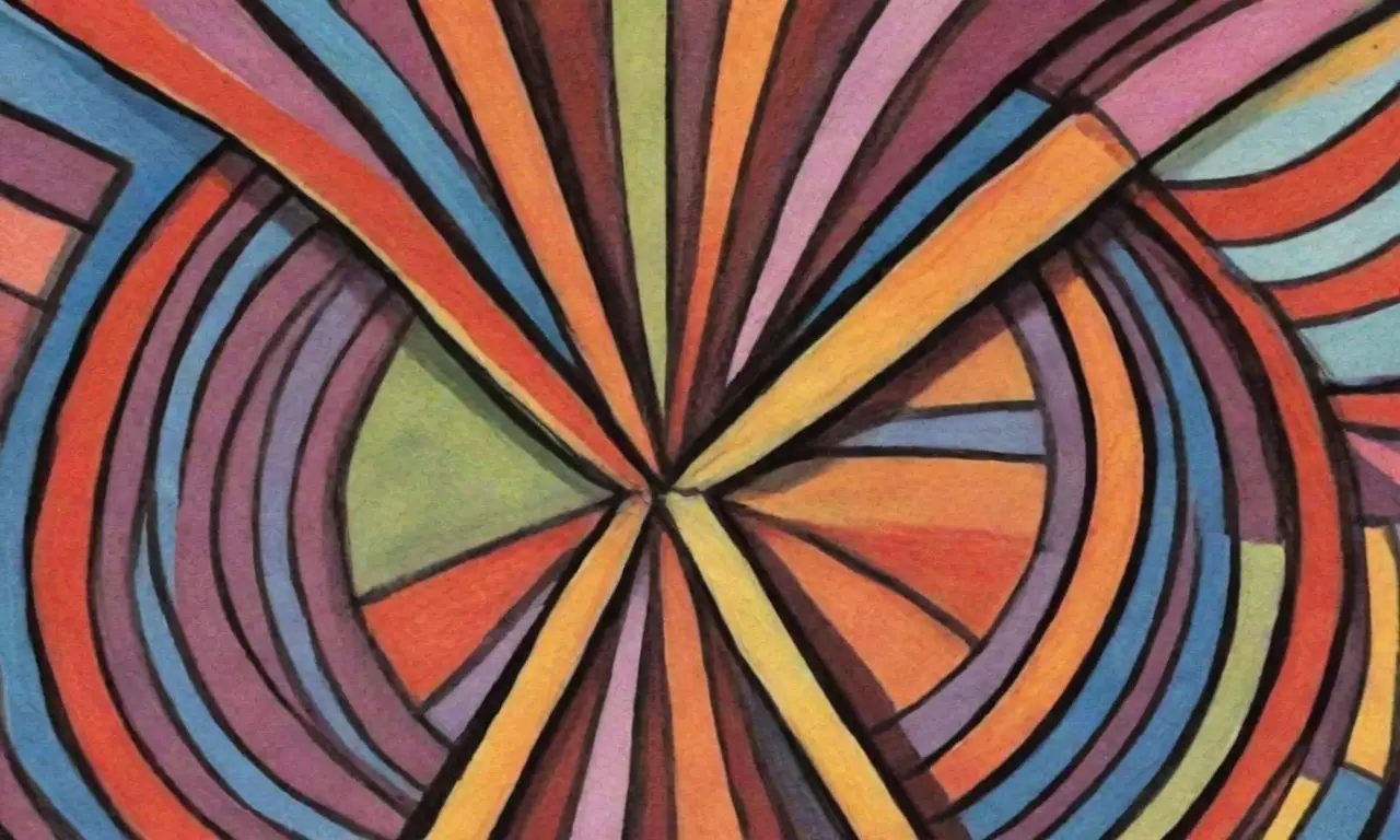 La obra combina líneas audaces, sombras suaves y colores contrastantes para crear una composición dinámica y compleja