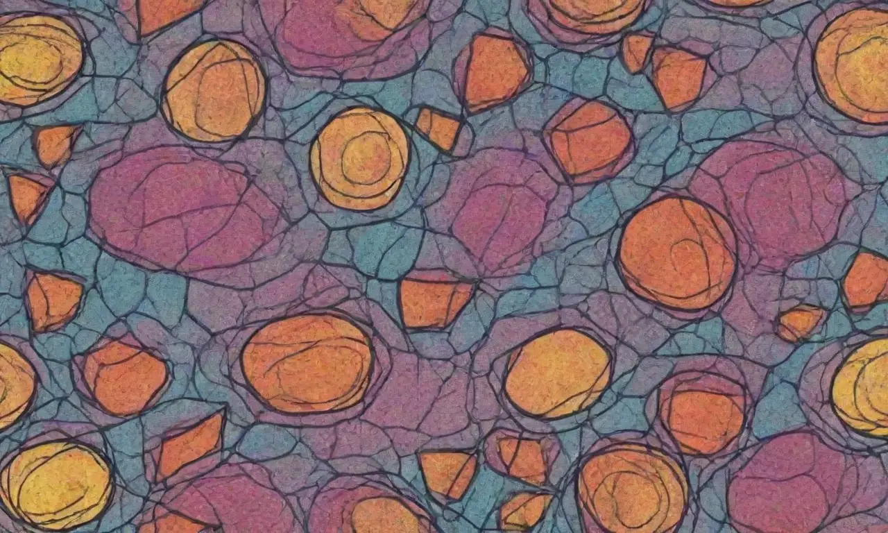 Un intrincado diseño combina líneas, sombras, texturas y colores para crear una composición armoniosa y dinámica