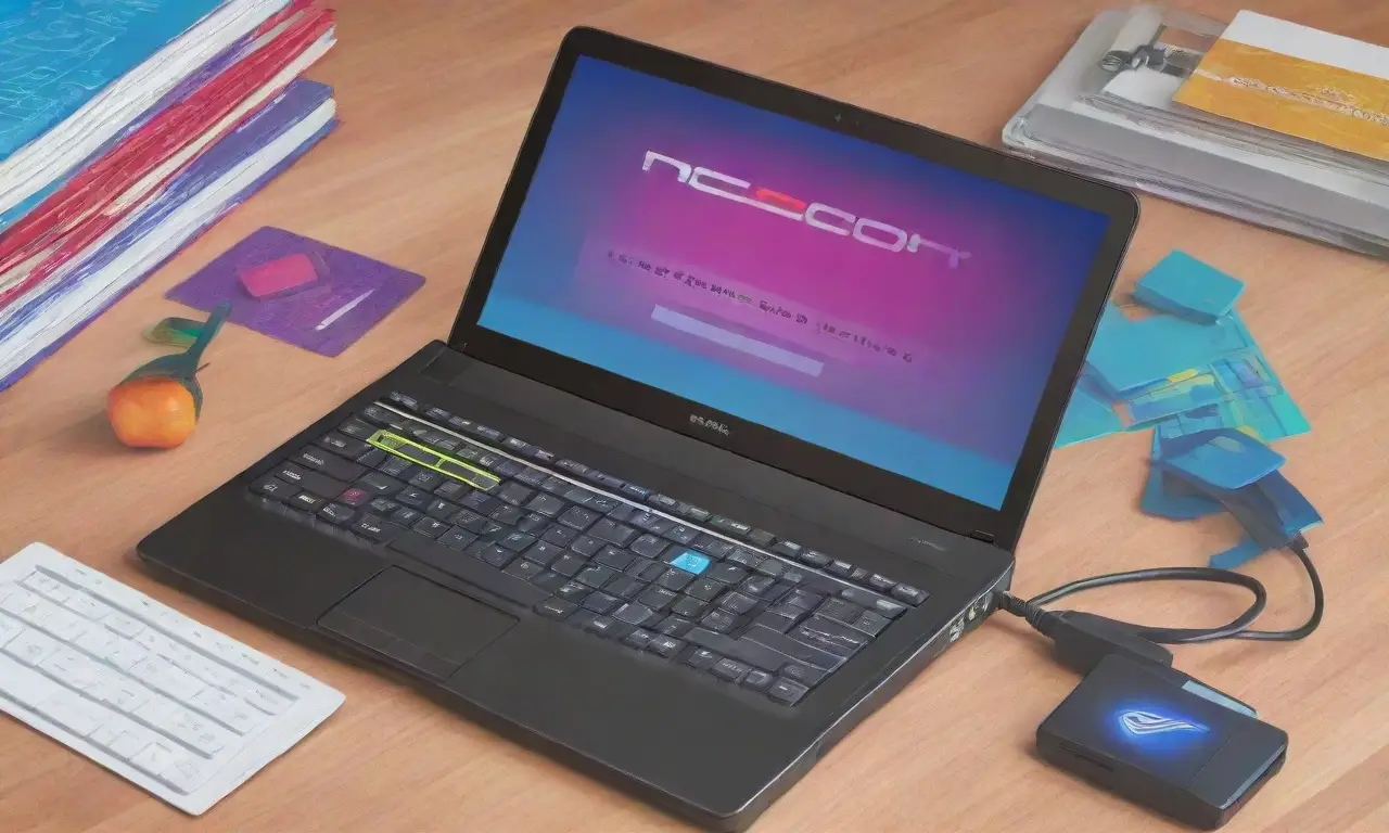 Un diseño de laptop elegante con gráficos vibrantes y detalles intrincados