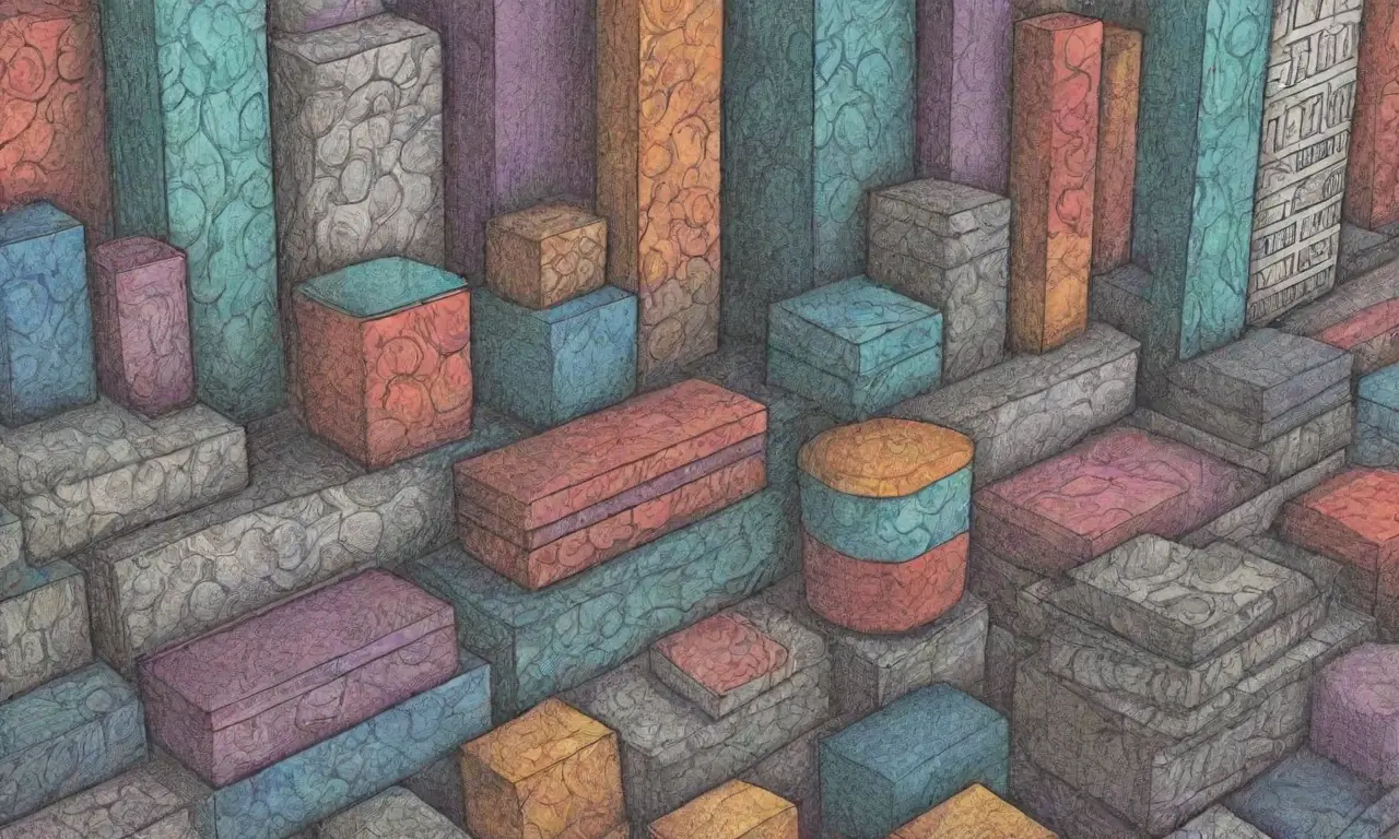 El diseño combina líneas intrincadas, sombras suaves, texturas contrastantes y colores variados para crear una composición armoniosa y atractiva