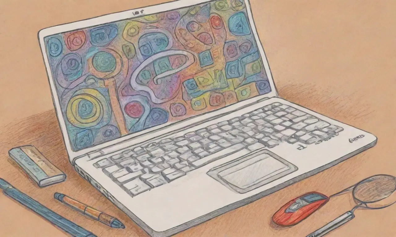 Un diseño de laptop con líneas definidas, sombras suaves, texturas intrincadas y colores vibrantes que crean una atmósfera acogedora