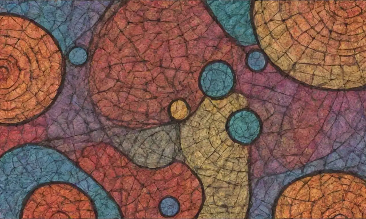 Un intrincado entramado visual combina contrastes, texturas y colores para evocar complejidad y movimiento