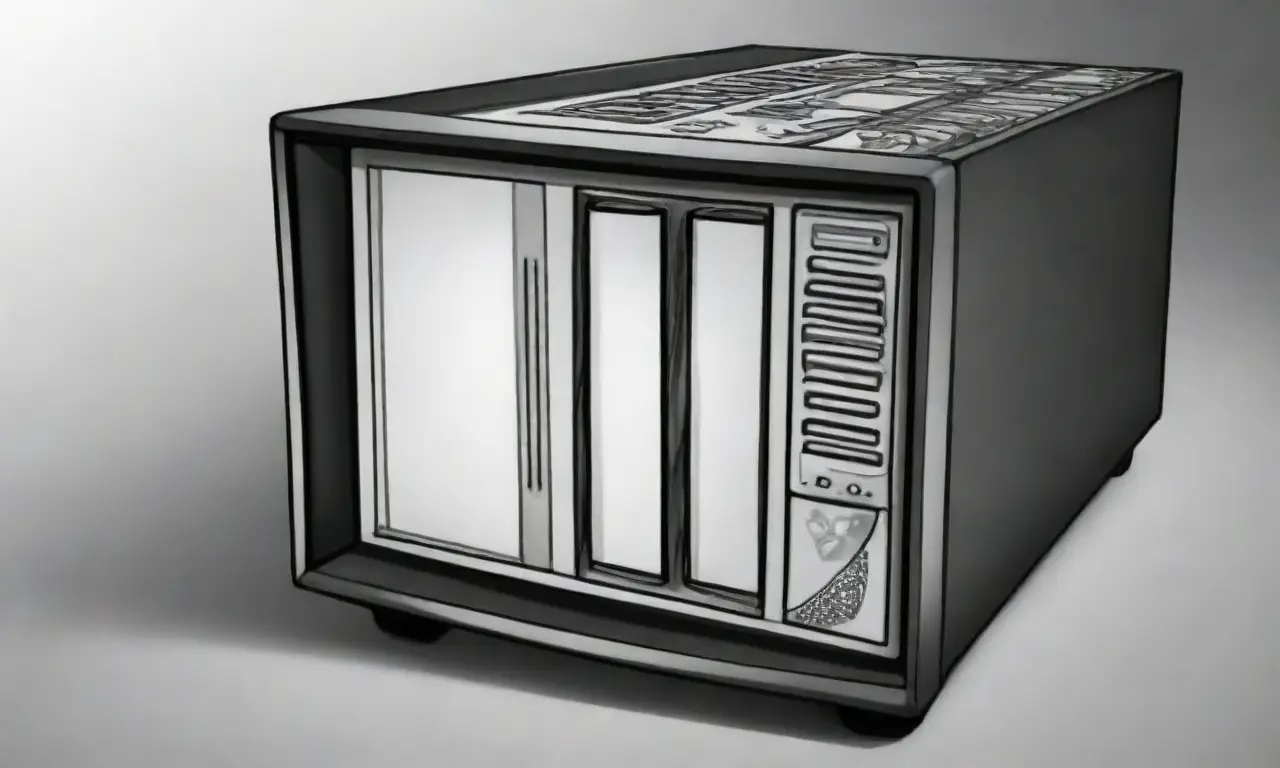 Un servidor de computadora se destaca con líneas audaces, texturas intrincadas y un fondo limpio que enfoca la atención