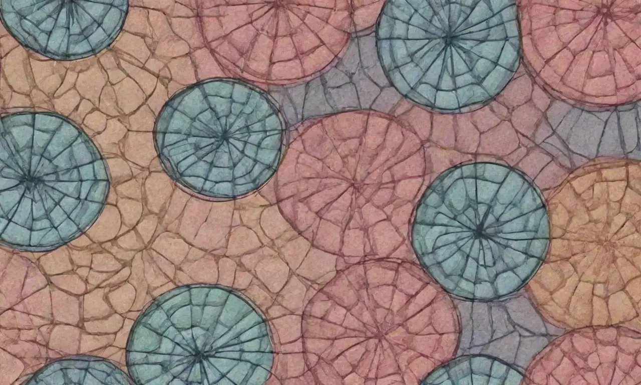 Un diseño complejo combina líneas intrincadas, sombras suaves, texturas digitales y colores contrastantes para crear una composición armoniosa y dinámica