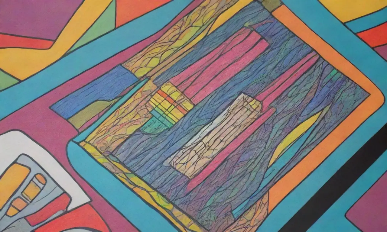 Un diseño vibrante y dinámico de un laptop con patrones intrincados y contrastes de color