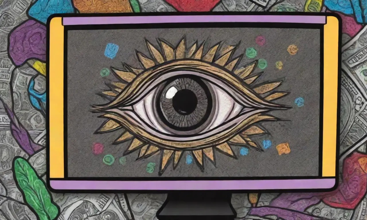 Un diseño visual complejo que combina líneas, texturas y colores para transmitir claridad y confusión en el contexto de la publicidad digital