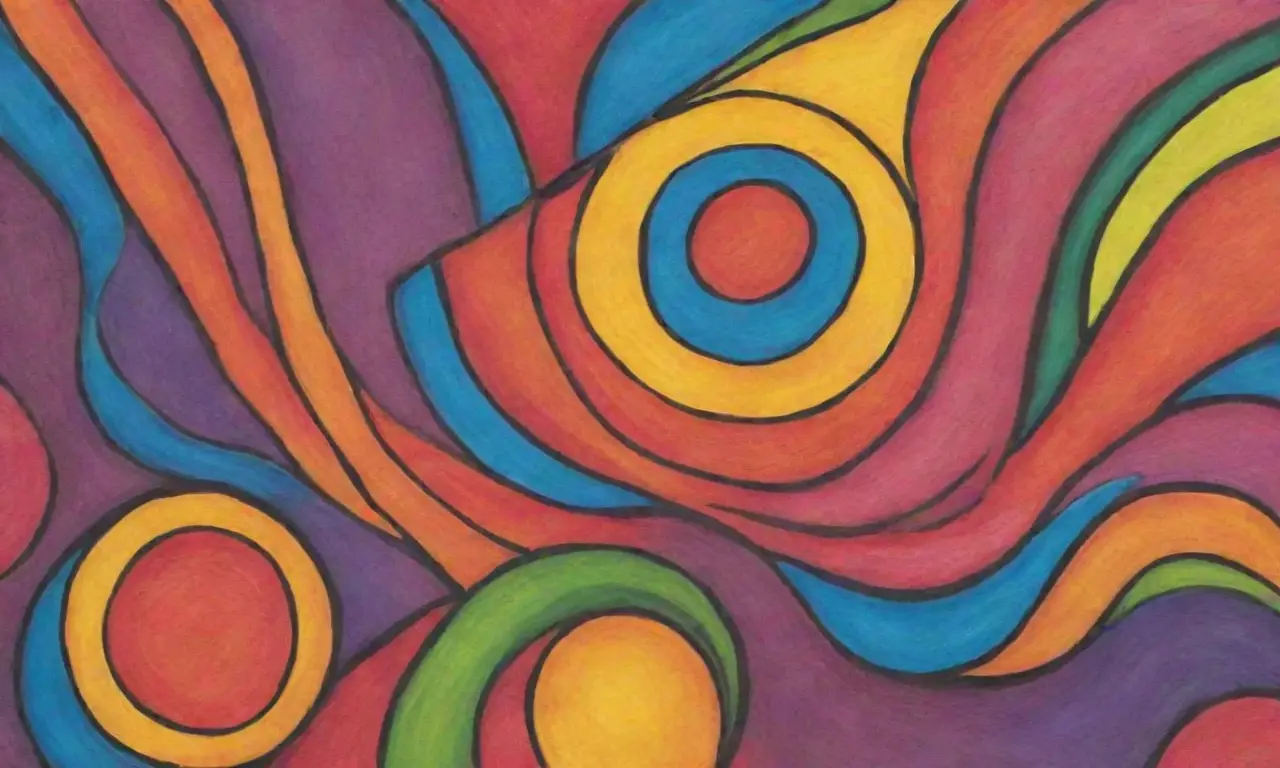 Colores vibrantes y formas interconectadas crean una composición dinámica y emocional
