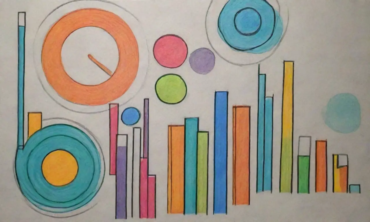 Gráficos visuales complejos destacan métricas clave y logros a través de colores, formas y texturas