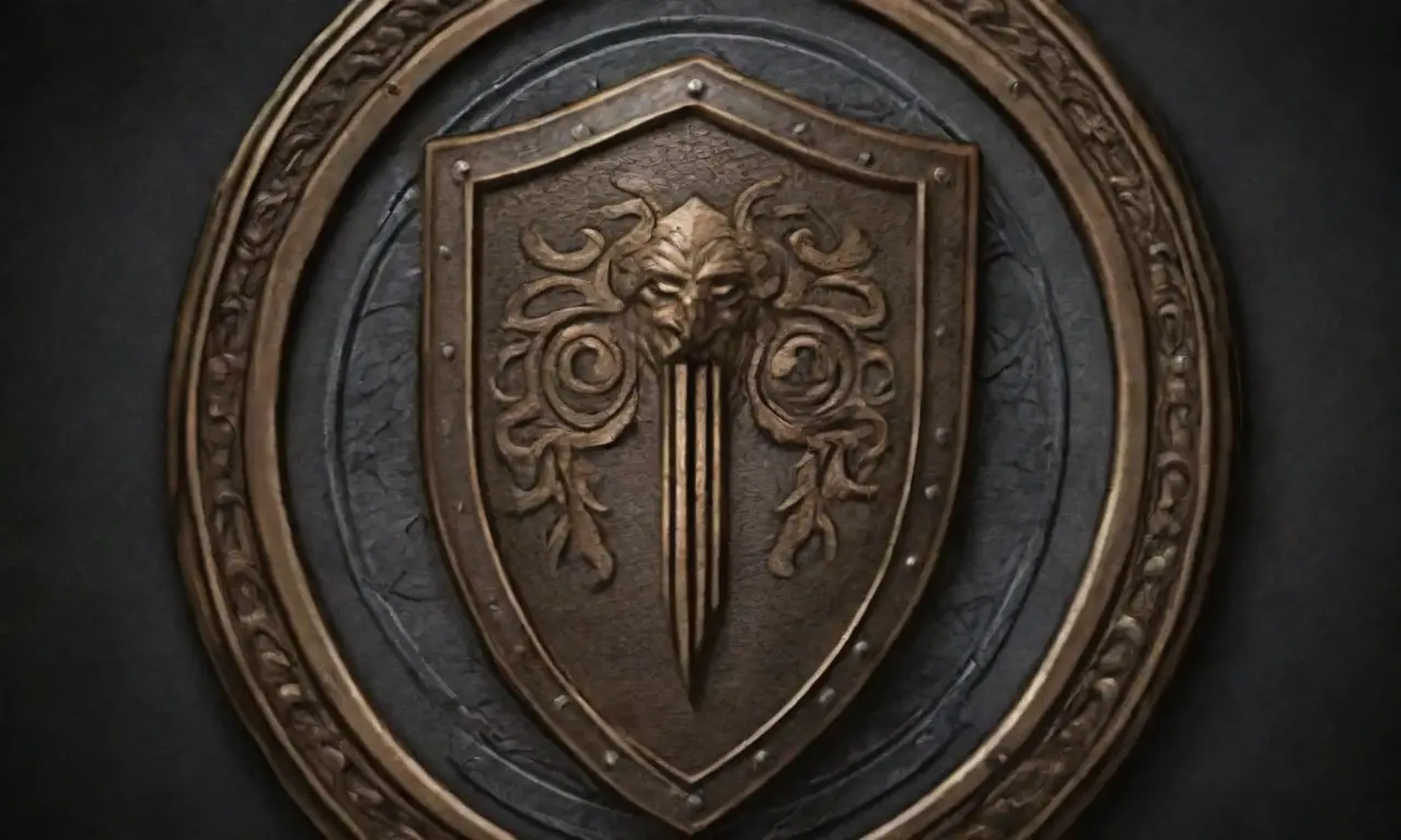 Un escudo con líneas audaces, sombras suaves, patrones intrincados y texturas contrastantes evoca seguridad y complejidad