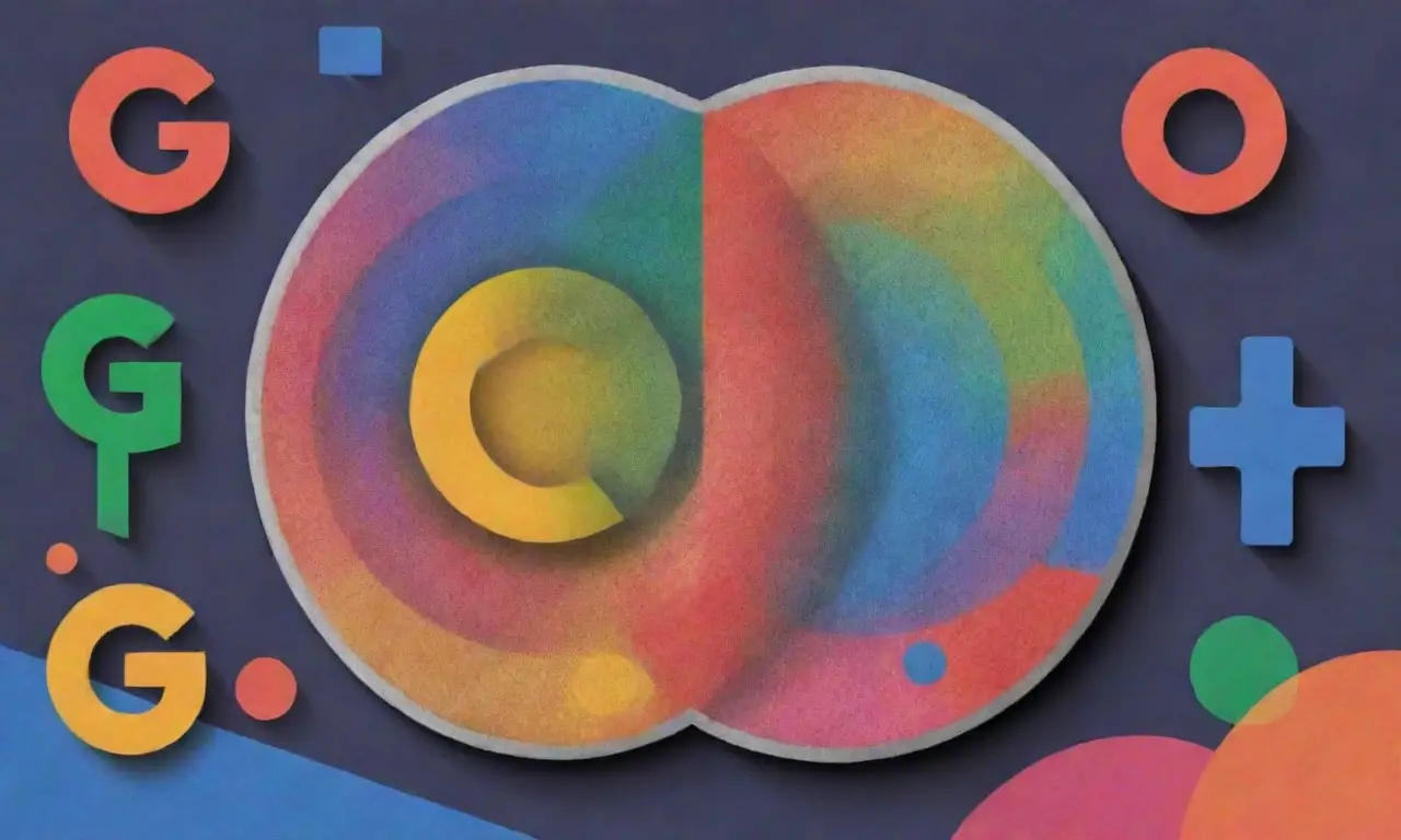 Un diseño complejo y vibrante que combina el logo de Google con elementos visuales que sugieren oportunidad y conexión